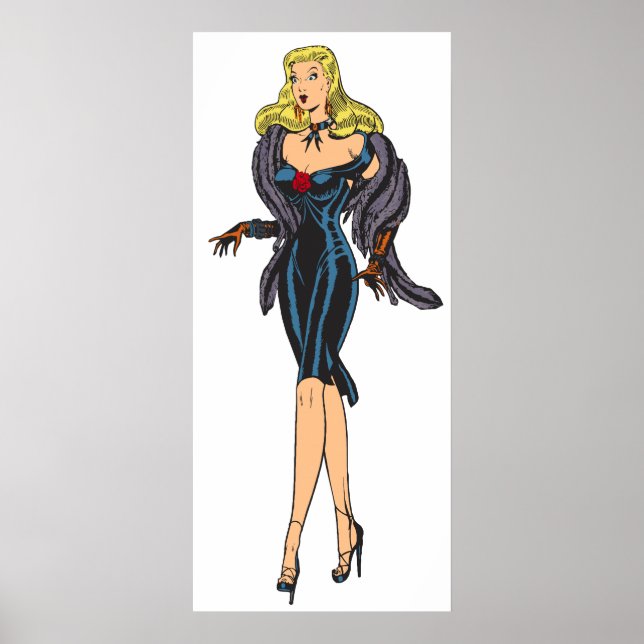 Retro fantastisk glamourflicka pinup-blondin poster (Framsidan)
