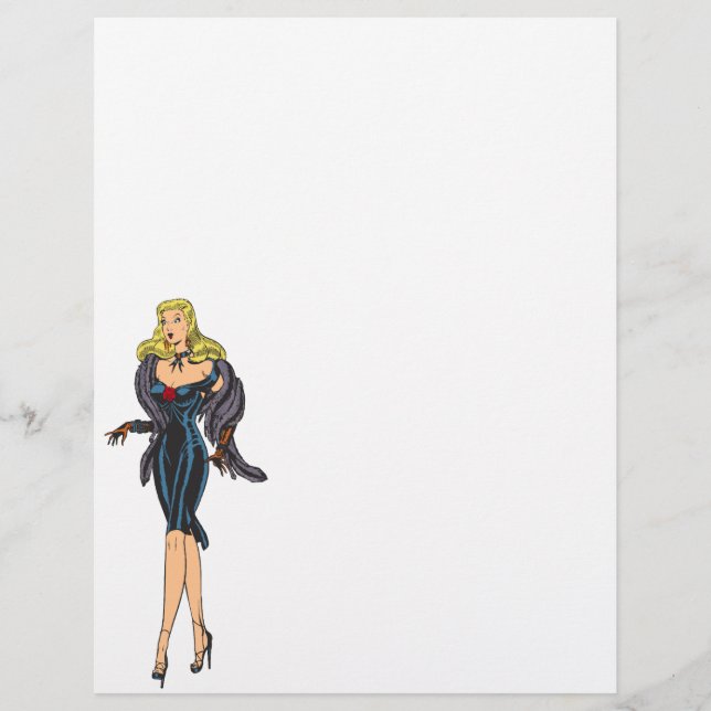 Retro fantastisk glamourflicka pinup-blondin reklamblad (Framsidan)