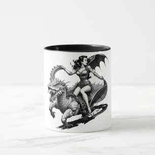 Retro Fantasy Fusion: Dragon Riding Pin-Up Girl Mugg