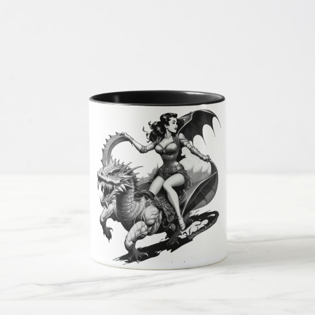 Retro Fantasy Fusion: Dragon Riding Pin-Up Girl Mugg (Center)