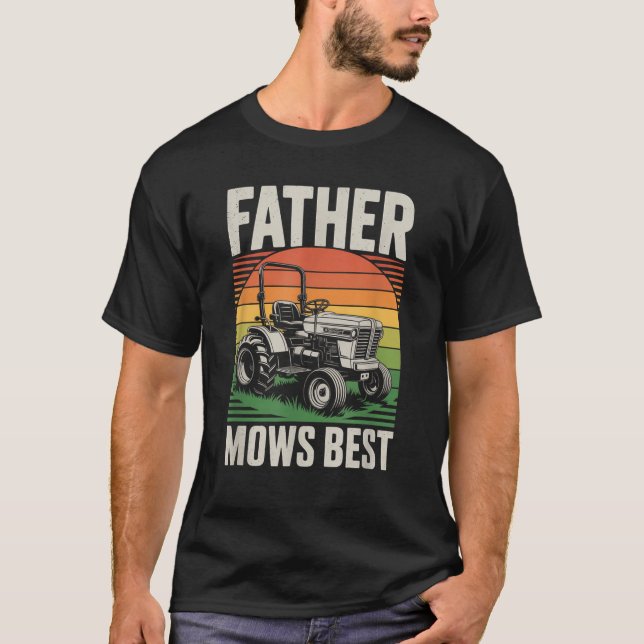 Retro Far Mows Best - Funny Fars dag Pappa T Shirt (Framsida)