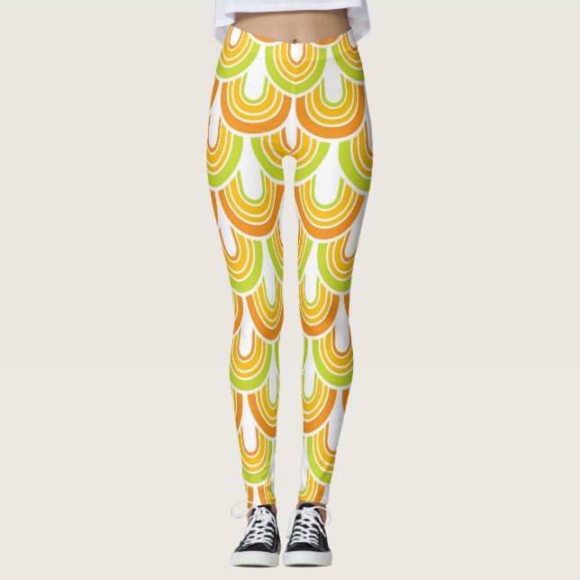 Retro Färg 5 Mönster #7 Leggings (Framsida)