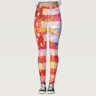 Retro Färg American Flagga #12 Leggings