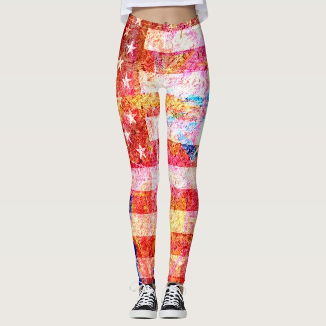 Retro Färg American Flagga #12 Leggings (Framsida)