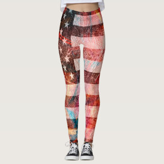 Retro Färg American Flagga #15 Leggings