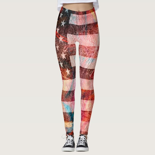 Retro Färg American Flagga #15 Leggings (Framsida)