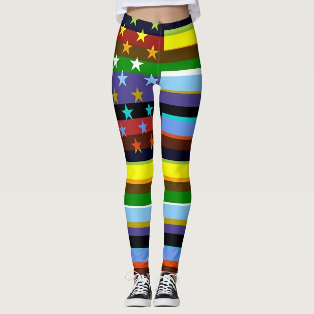 Retro Färg American Flagga #2 Leggings (Framsida)