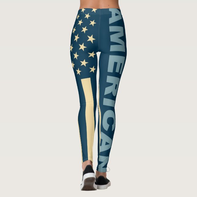 Retro Färg American Flagga #5 Leggings (Baksida)