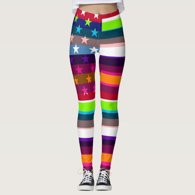 Retro Färg American Flagga Leggings (Framsida)