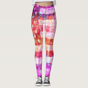 Retro Färg Amerikansk Flagga #14 Leggings