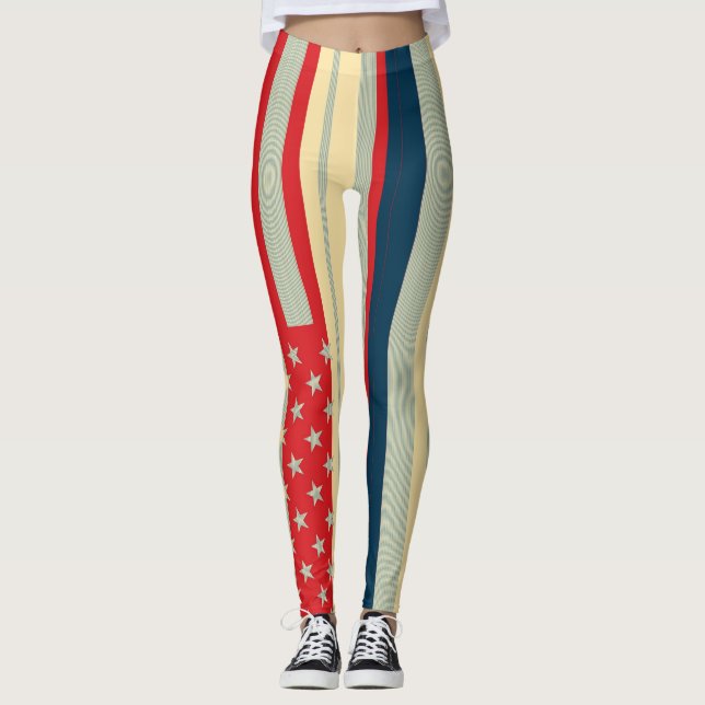 Retro Färg Amerikansk Flagga #8 Leggings (Framsida)