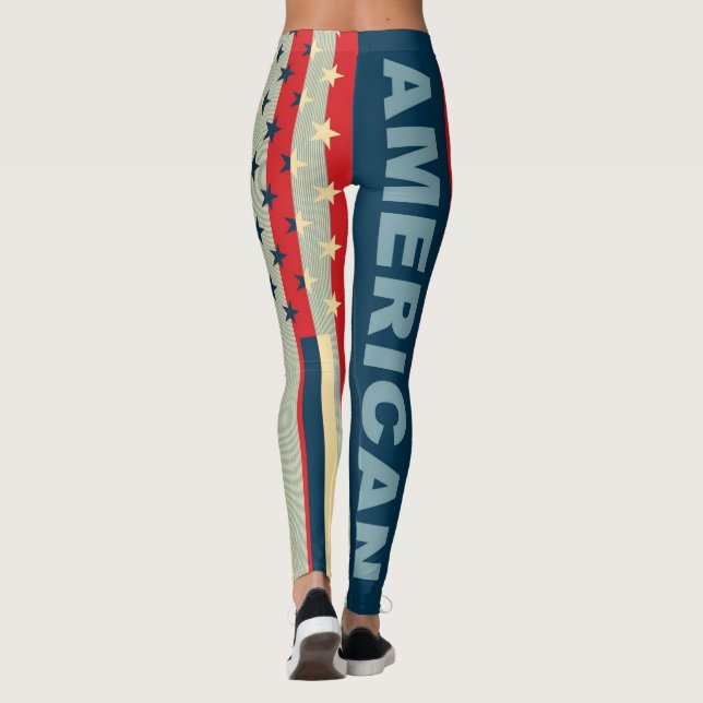 Retro Färg Amerikansk Flagga #9 Leggings (Baksida)