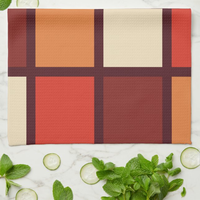Retro Färg Block Grid Kitchen Towel Kökshandduk (Vikta)