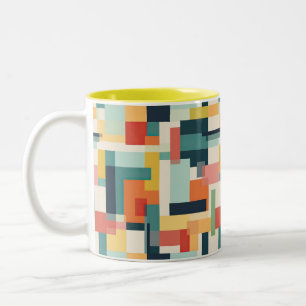 Retro Färg blockerar Abstrakten Mid Century Modern Två-Tonad Mugg