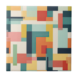 Retro Färg blockerar Mid Century Modern Geometric Kakelplatta