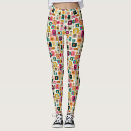 RETRO Färg blockerar Mid Century Modern Geometric Leggings
