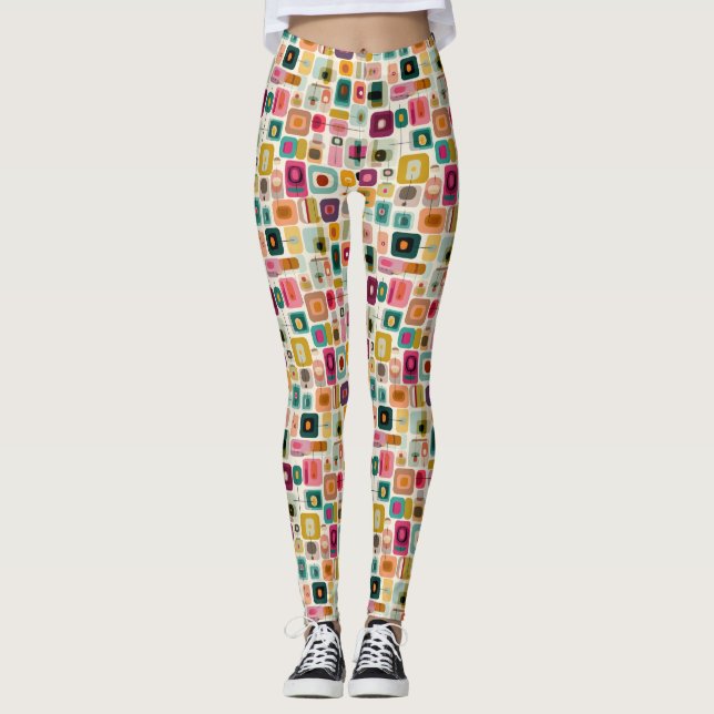 RETRO Färg blockerar Mid Century Modern Geometric Leggings (Framsida)