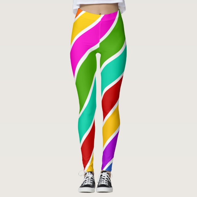 Retro färg candy rand mönster leggings (Framsida)