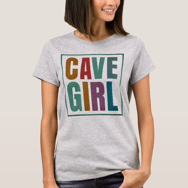 Retro Färg Cave Girl Caver klättring T Shirt (Framsida)