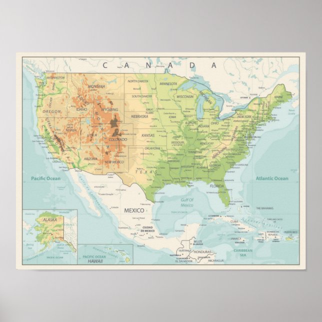 Retro Färg Karta i världen Poster (Framsidan)