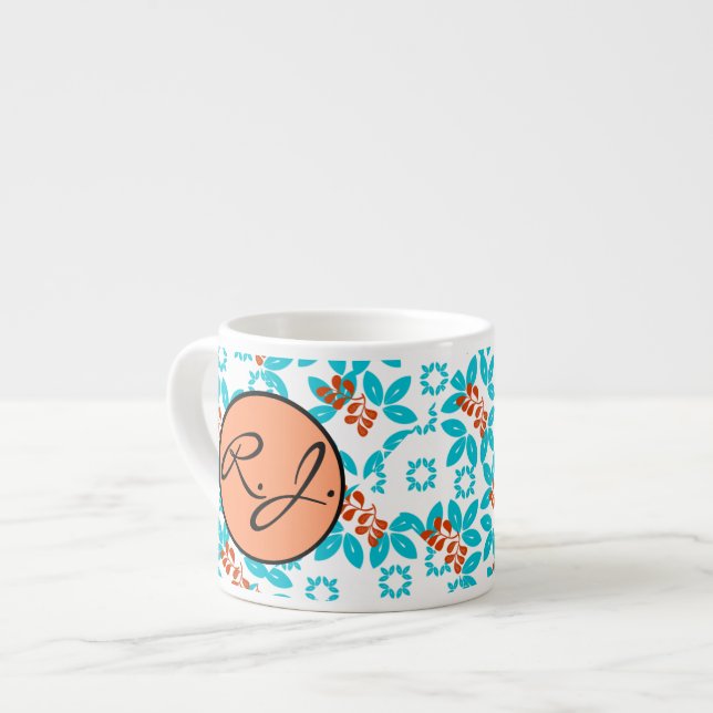 Retro Färg Löv Mönster Espressomugg (Framsida vänster)
