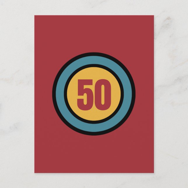 Retro Färg och Circles 50:e födelsedagsinbjudan Inbjudan Vykort (Framsida)