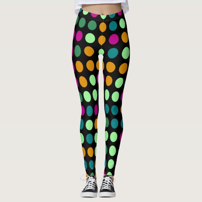 Retro Färg Polka dots Mönster #23 Leggings (Framsida)