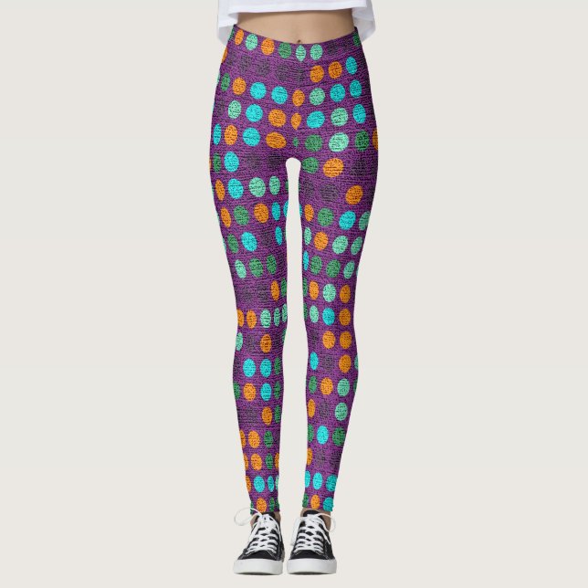 Retro Färg Polka dots Mönster #2 Leggings (Framsida)