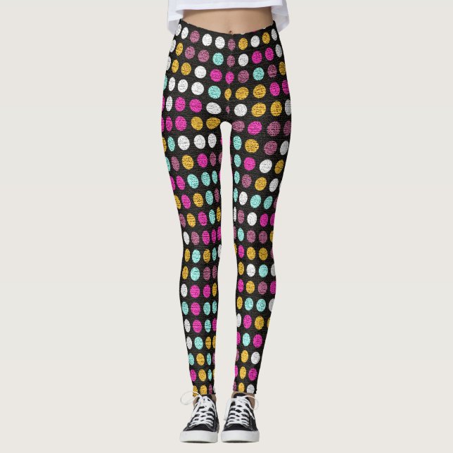 Retro Färg Polka dots Mönster #4 Leggings (Framsida)