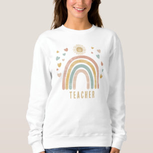 Retro Färg Rainbow och Sol Lärare T Shirt