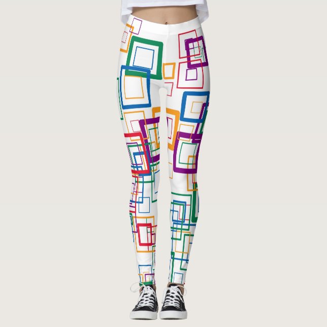 Retro Färg Squares Mönster #10 Leggings (Framsida)