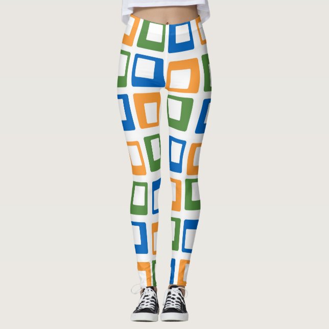 Retro Färg Squares Mönster #11 Leggings (Framsida)