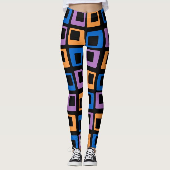 Retro Färg Squares Mönster #13 Leggings (Framsida)