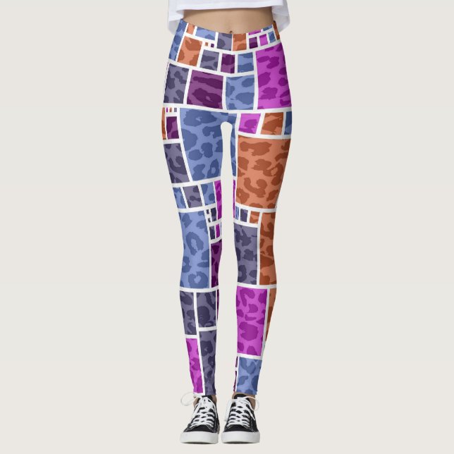 Retro Färg Squares Mönster #18 Leggings (Framsida)