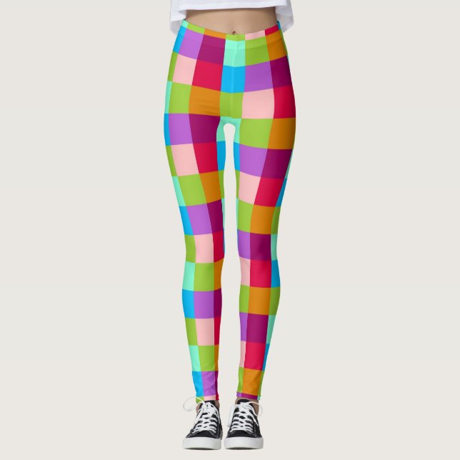 Retro Färg Squares Mönster #20 Leggings (Framsida)