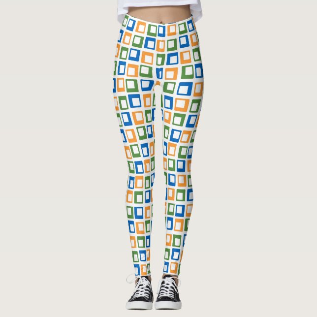 Retro Färg Squares Mönster #23 Leggings (Framsida)