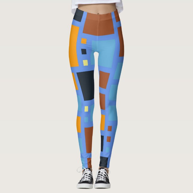 Retro Färg Squares Mönster #3 Leggings (Framsida)