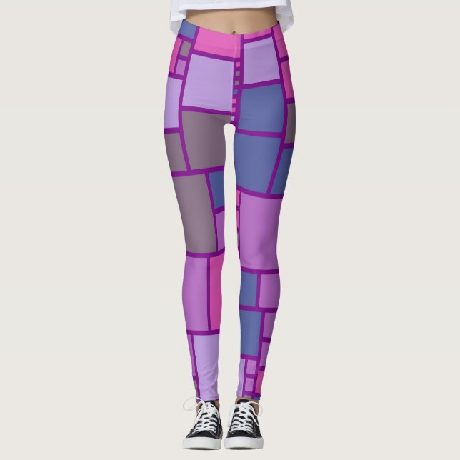 Retro Färg Squares Mönster #8 Leggings (Framsida)