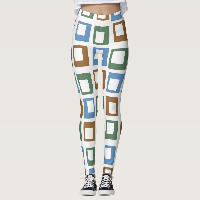 Retro Färg Squares Mönster #9 Leggings (Framsida)
