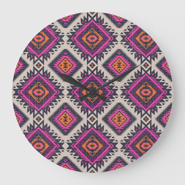 Retro färg, stammarnas Navajo-design. Stor Klocka (Framsida)