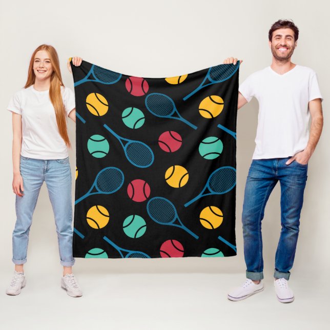 Retro färg tennis mönster black fleecefilt (På plats)