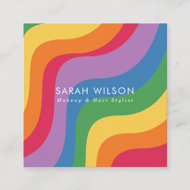 Retro Färg Wave-minimalistQR-kod Fyrkantigt Visitkort (Framsida)