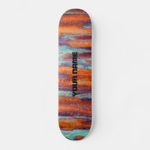 Retro Färg Wood Grain Monogram Old School Skateboard Bräda 21,6 Cm