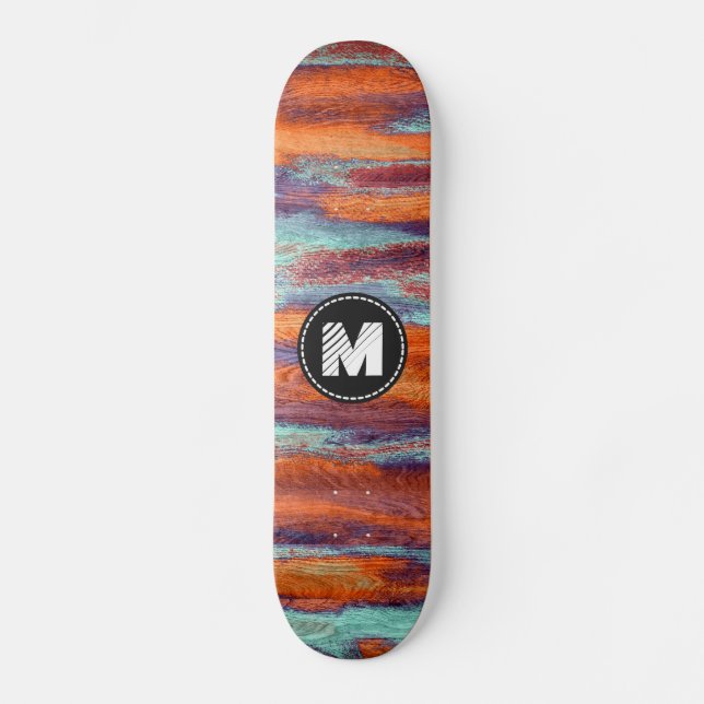 Retro Färg Wood Grain Struktur Monogram #2 Mini Skateboard Bräda 18,5 Cm (Framsida)