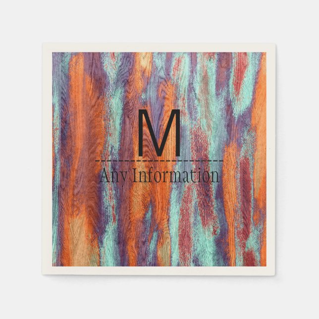 Retro Färg Wood Grain Struktur Monogram Pappersservett (Framsidan)