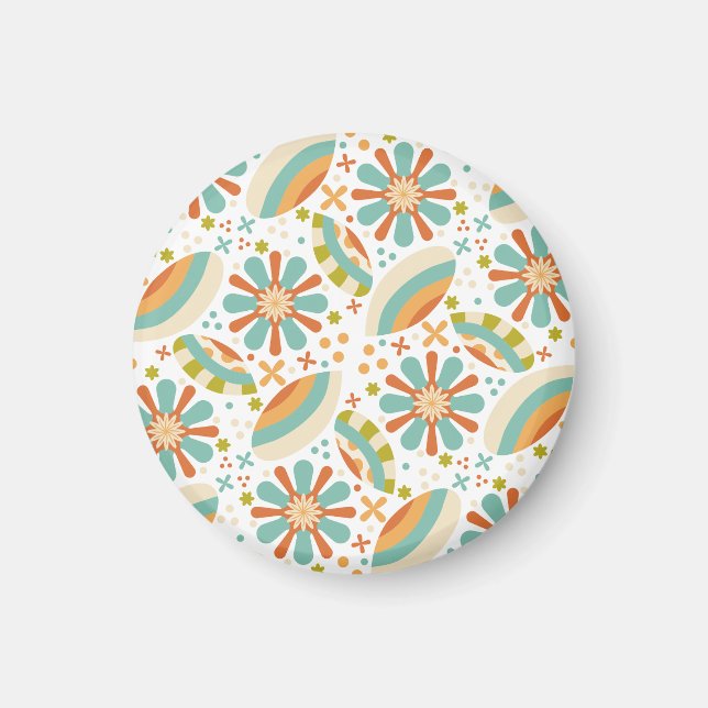 Retro färgad blommigt abstrakt mönster magnet (Framsidan)