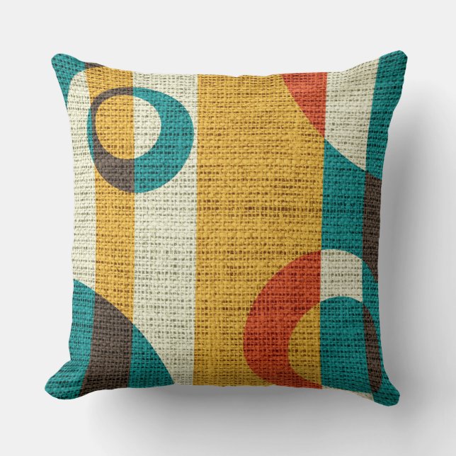 Retro Färgad Circles Burlap Rustic Jute #2 Kudde (Framsida)