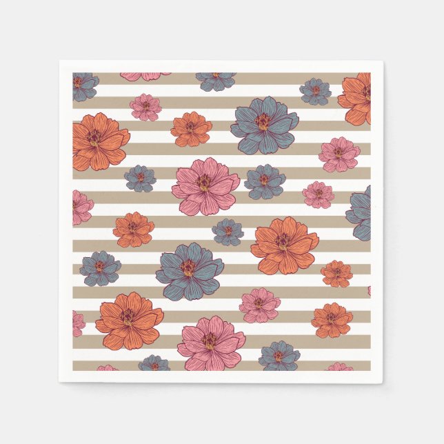 Retro Färgad Flower Mönster Pappersservett (Framsidan)