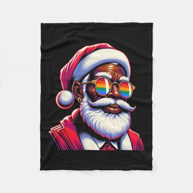 Retro Färgad Gay Santa Ansikte Rainbow Sungles Chr Fleecefilt (Framsidan)