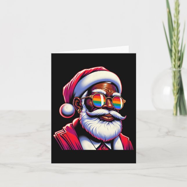 Retro Färgad Gay Tomte Ansikte Regnbåge Solglasögo Kort (Framsida)